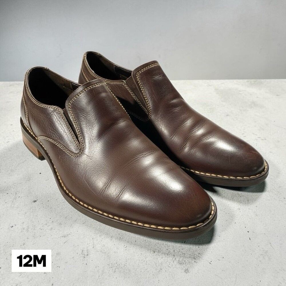 Cole Haan Canton II Loafers C11855 Brown Leather Plain Toe White Stitch Size 12M